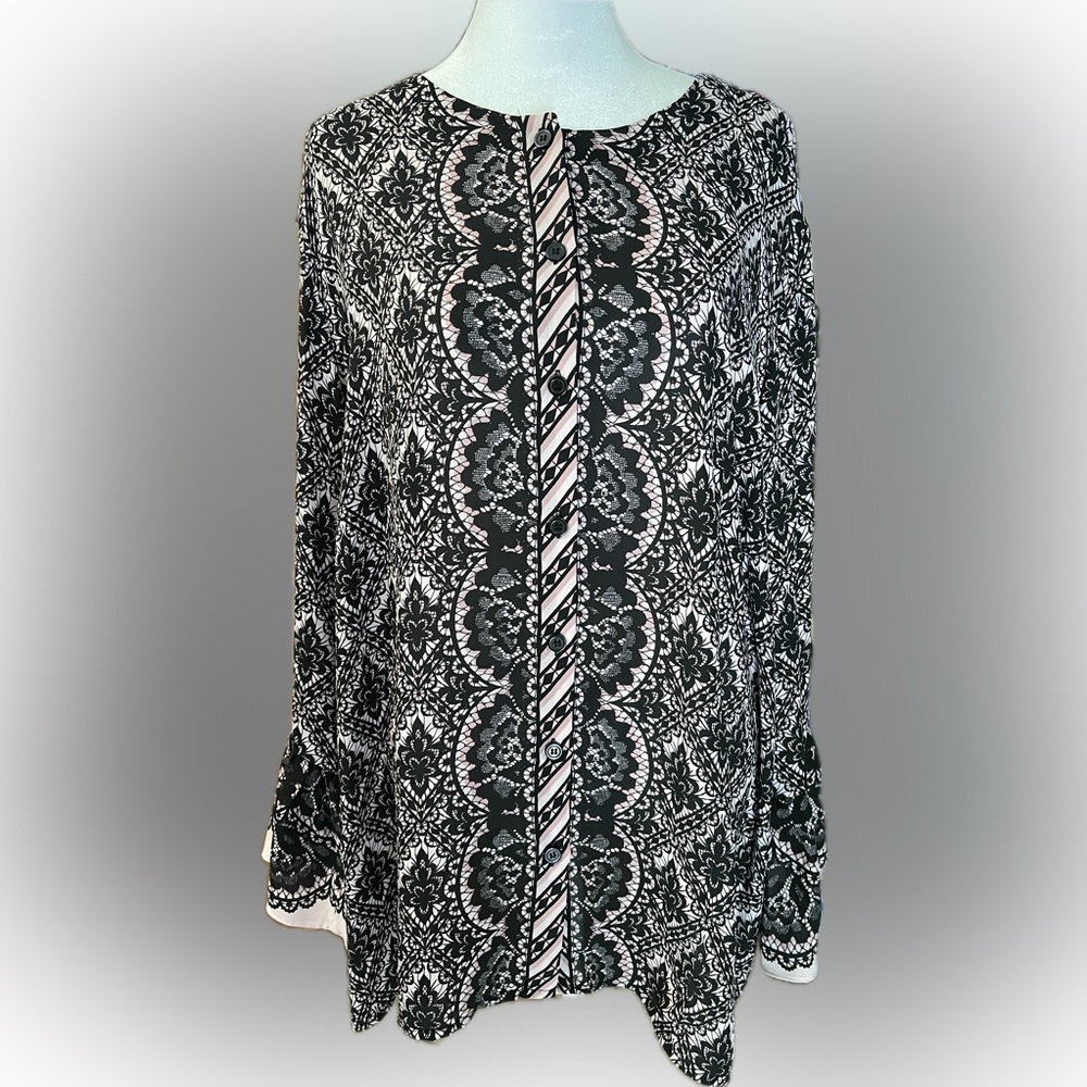 Bob Mackie Black and Pink Artistic Button up Shirt